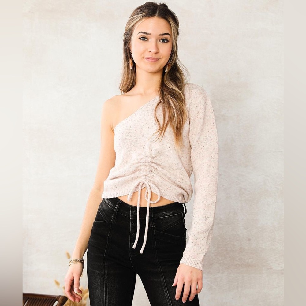 LE LIS One Shoulder Cinch Tie Sweater